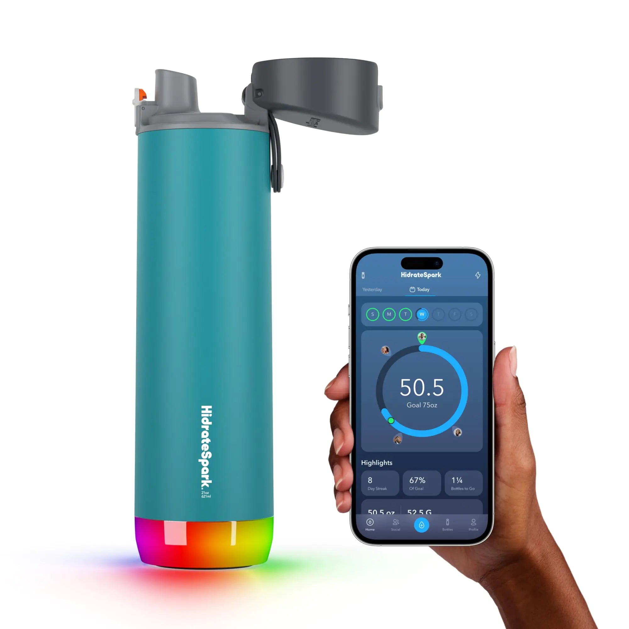GlowHydrate Pro 21oz - Smart Insulated Tracker Bottle